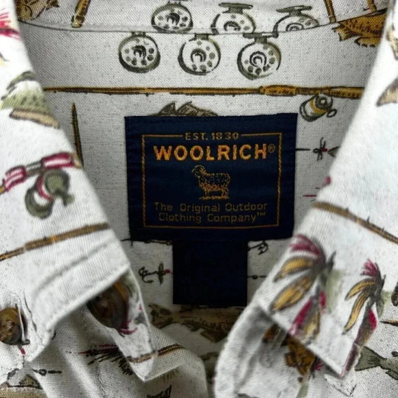 Woolrich Size Medium Birch Freshwater Fish Cream Shirt Button Down Short Sleeve - Picture 3 of 9